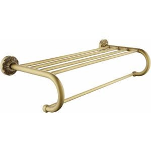 Antique Brass Towel Rack Wall Mount, 24 inch Bath Towel Bar with Shelf, Vintage Gold Decorative Bathroom Accessories, Brass Petal-Relief Series