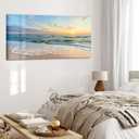 Sunset Ocean Beach Canvas Wall Art Living Room Ocean Picture Coastal print poster Blue Seascape Theme wall decor Modern Coastal Seascape Painting Seaside Artwork for Home Bedroom Framed
