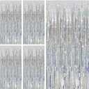 Tinsel Curtain Party Backdrop Silver Birthday Party Decorations 5 Packs Glitter Foil Fringe Curtain Party Decor Streamers Photo Booth for Birthday Christmas Wedding Halloween Graduation Decorations