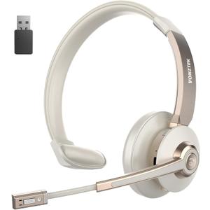 Wireless Headset, Trucker Bluetooth Headset with Microphone Noise Canceling & Mute, Bluetooth Headphones with USB Dongle for Cell Phone Computer Call Work Home Office Meetings Teams Skype