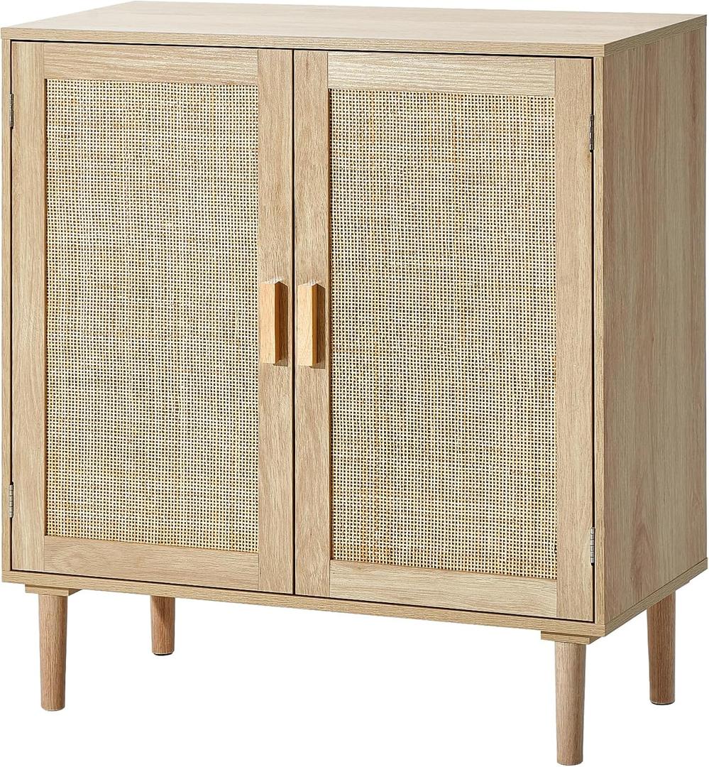 VEVOR Rattan Cabinet, Buffet Cabinet with 2 Magnetic Doors and Adjustable Shelves, Sideboard Buffet for Hallway, Entryway, Living Room, or Kitchen, Natural (Medium)