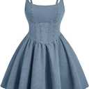 WDIRARA Women's Casual Square Neck Denim Dress Ruffle Hem A Line Mini Dress Large