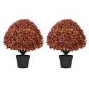 24" Artificial Boxwood Fall Topiary Trees, Faux Plants Outdoor Set of 2