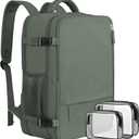 Large Expandable Travel Backpack for Men and Women, 17 Inch Laptop, Waterproof, Casual, College Bookbag, Backpack for Women, as Person Item Flight Approved (Olive Green)