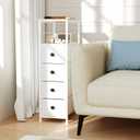 YBING Narrow Dresser for Bedroom, Slim Side Table with Drawer, Dresser Storage Cabinet with 4 Fabric Drawers, Chest of Drawers for Small Space, White