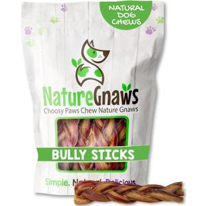 Nature Gnaws Braided Bully Sticks for Dogs 5-6" (10 Count) - Long Lasting for Small and Medium Dogs - Natural Beef Dog Chew Bones - Rawhide Free (EXP 08/01/25)