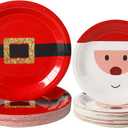 Cholemy 80 Pcs Christmas Disposable Plates Bulk Paper Santa Dinner Plates for Xmas Party Family Festive Holiday Party Supplies, 7 Inch & 9 Inch