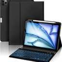 Compatible with iPad Air 11 inch M2/ 10.9'' Air 5th 4th/ Pro 11 4th/3rd/2nd/1st Gen Case with Keyboard - 7-Color Backlit Wireless Detachable Folio Cover with Pencil Holder for iPad Air 6/5/4 - Black (Classic style)