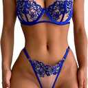 Women's Embroidery Floral Mesh Sheer Underwire Lingerie Bra and Panty Set L