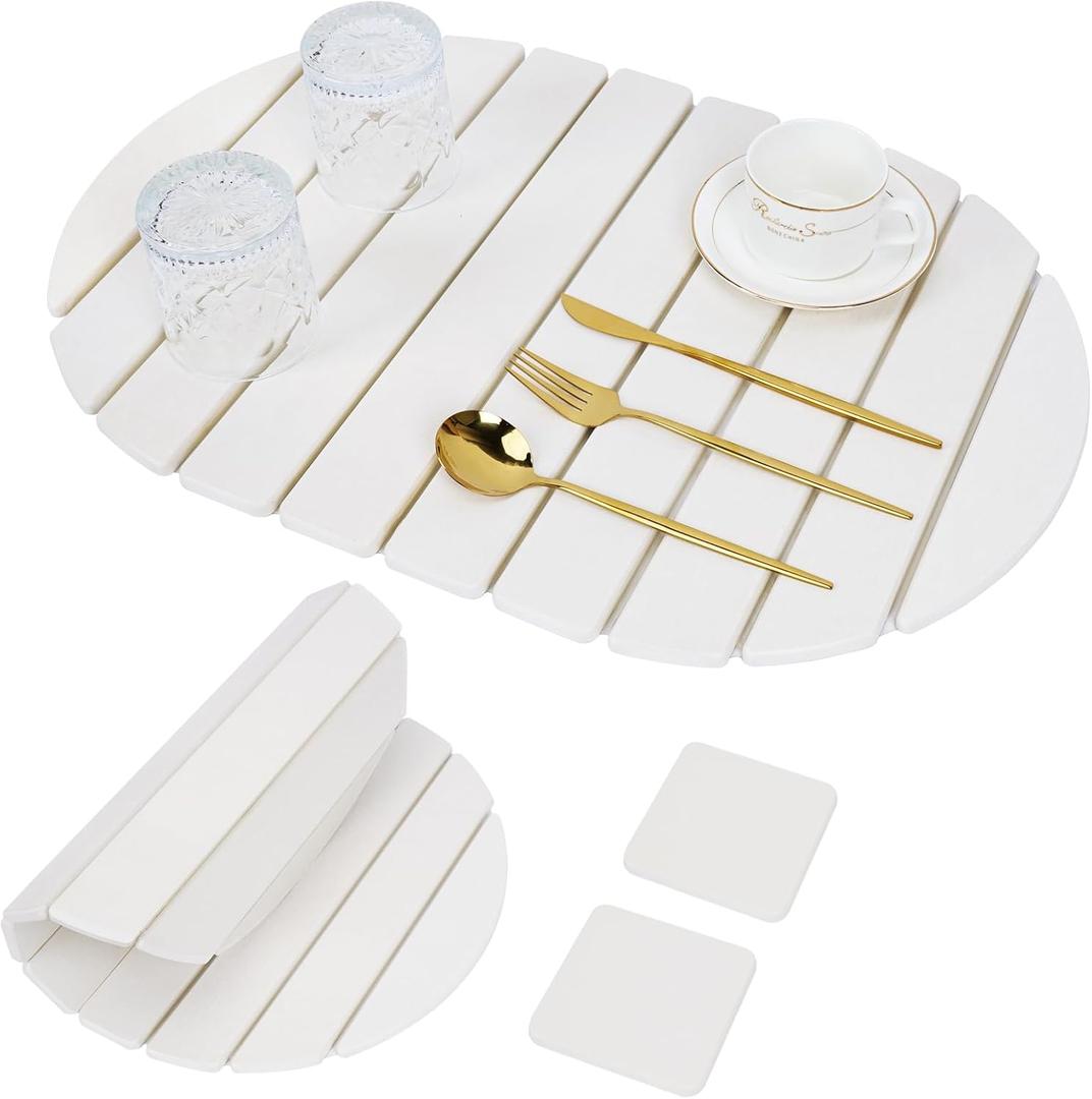 Stone Drying Mat for Kitchen Counter: 24"x16" Large Foldable Diatomaceous Earth Dish Drying Mat, Super Absorbent &, Heat-Resistant, Quick Dry for Dishes Bottles Cups with 2 Stone Coasters (oval)