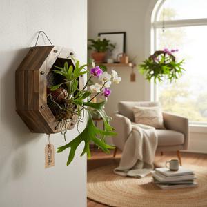 Staghorn Fern Mounting Kit - Wood Wall Planter for Orchids,Herbs & Indoor Plants | Hanging Plant Holder,Basket & Stand for Wall Decor(8.18inch)