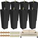 TURSTIN 8 Pack 8 Inch Furniture Legs Plastic Sofa Couch Legs Square Tapered Feet Sofa Legs with M8 T-Nuts Screws for Legs Sofas Chairs Cabinets Dressers Beds, Black