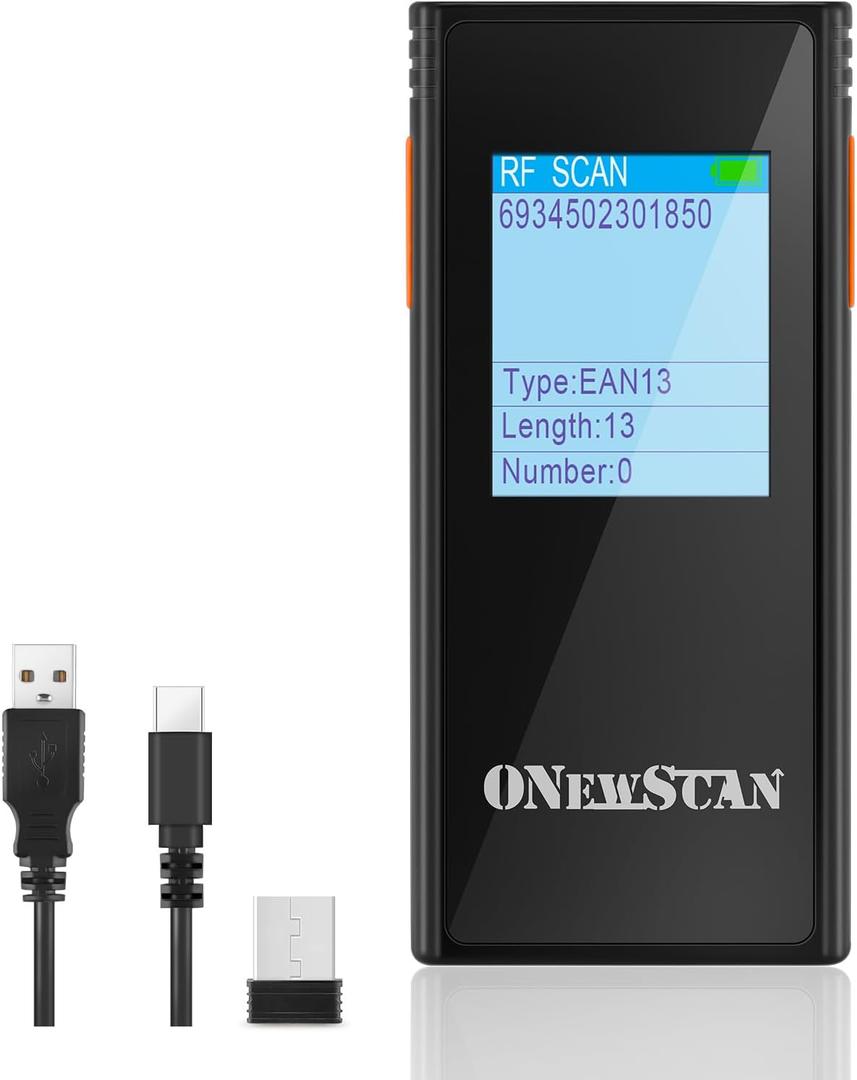 Wireless Barcode Scanner, Onewscan 2 in 1 Mini Portable 1D CCD Inventory Bar Code Reader 2.4G Wireless & Wired Connection for Convenience Store, Supermarket, Warehouse, Library Inventory