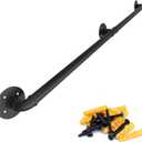 Muzata 5ft Staircase Handrail Black Pipe Handrail Bar Foot Rail Kit for Indoor Stairs 440LBS Load Capacity Wall Mount Support Galvanized Steel Industrial Style, HW20 BBG