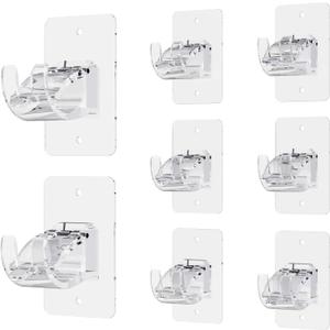 CIEMGNZOC 8PCS No Drill Curtain Rod Brackets, Self-Adhesive Curtain Rods No Drilling, Nail Free Adjustable Curtain Rod Holders, Curtain Hooks for Rod Less Than 1.57 Inch Diameter (Transparent)
