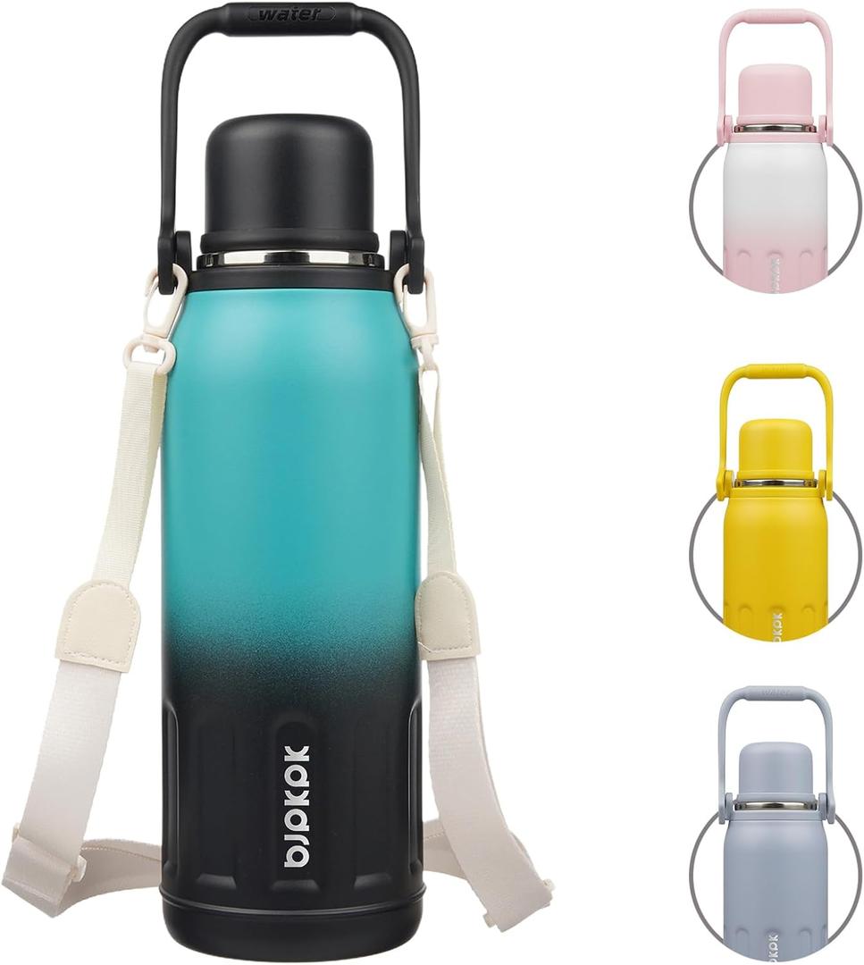 BJPKPK Insulated Thermos Water Bottle with Handle and Lid 50oz BPA Free Stainless Steel Water Bottles For Cold and Hot Beverages,TealBlack