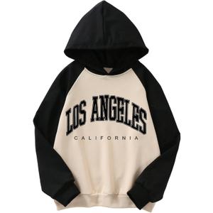 GORGLITTER Girl's Hoodies Fall Casual Cute Letter Print Long Sleeve Color Block Halloween Hooded Sweatshirt 2025 14Y