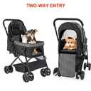 Lightweight Dog Stroller with Reversible Handle for Medium Small Dogs and Cats, Foldable Pet Stroller Travel Carriage with Large Storage Basket, 4 Wheels, Black