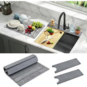 2 Pack Large Stone Dish Drying Mat for Kitchen Counter, Collapsible Quick Drying Dish Mats, Water Absorbing Diatomaceous Earth Drying Pad for Kitchen Countertop Bottles Utensils Cups Bathroom Sink