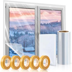 Window Insulation Kit, 63  394 Inch and 87 x 110 inch Plastic Window Covering for Winter, Window Insulation Film Window Wrap Insulation Windows Winterizing Kit with Double-Sided Tape