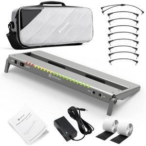 Vangoa Guitar Pedal Board with Built-in Isolated Power Supply, VPPD-S Aluminum Small Portable Folding Powered Guitar Pedalboard with Carry Bag, 2.8lb, Gray (Small-16.1"x 6.5")