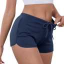 IECCP Sweat Shorts Women Comfy Workout Athletic Dolphin Shorts Low Rise Lounge Pajama Mini Shorts with Drawstring and Pockets (Medium, Navy Blue)