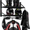 Motorcycle Helmet Wall Mount, 2-Tier Helmet Holder Wall Mount with Shelf & Baskets, Motorcycle Gear Rack Storage for Jackets, Gloves, Keys and Riding Accessories