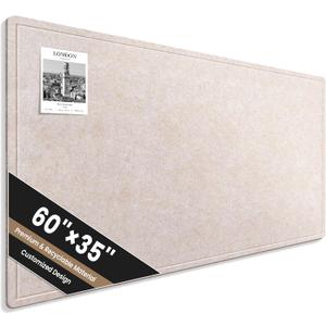 Large Bulletin Board, 60 X 35 Inches Felt Cork Board with 40 Pushpins, Foldable Felt Notice Pin Board Photo Display Board with Self-Adhesive Tape for Office Home School (Oatmeal, 60x35 inch)