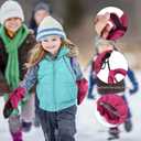 MCTi Kids Mittens Waterproof Winter Ski Warm Sherpa Lined Long Cuff with String (Black, XS)