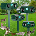 4 Pack 2025 Ultrasonic Animal Repellent Outdoor Cat Repellent Devices Solar Animal Repeller Motion Activated Deterrent to Scare Deer Squirrel Rabbit Raccoon Skunk for Yard Lawn Outdoor Green