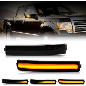 D-Lumina Sequential LED Side Mirror Turn Signal Lights Smoked Lens for Fo'rd F150 2009-2014, F150 Raptor 2010-2014, Side Marker Blinker Mirror Light Replace Factory Amber Reflector Lamp, Pack of 2