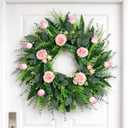 26 Inch Large Spring Wreath for Front Door Pink Peony & Tulip Floral Wreath with Frosted Eucalyptus, Handmade Full Greenery Wreath for Entryway, Porch, Wall Decor