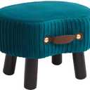 Small Footstool with Handle, Velvet Ottoman Foot Rest with Padded Seat, Curved Foot Stool with Wooden Legs, Portable Foot Rest for Living Room, Bedroom, Entryway, Peacock Blue