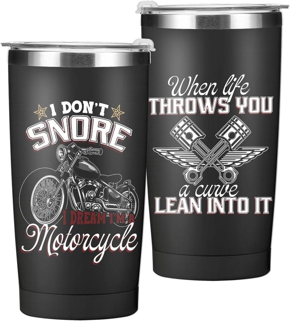 Motorcyclist Tumbler, 20oz Stainless Steel Insulated Coffee Tumbler with Lid, Motorcycle Gifts for Men Tumblers, Biker Rider Gift for Boyfriend Uncle Motorbike Lover, Him Men Christmas Birthday