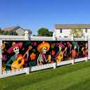 Day of the Dead Backdrop Banner Halloween Party Decorations Sugar Skull Design 118x20 inches Outdoor Banner for Yard Fences Photo Booth Backdrop Festival Party Decor