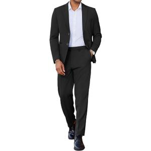 COOFANDY Men Suits 2 Piece Slim Fit Two Button Casual Blazer Wedding Bussiness Suit Separates Black, Size 48/42