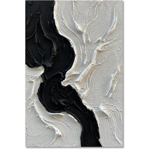 Art Hand-Painted Black and White Texture Minimalist Art Oil Painting 45x30 inches Modern Abstract Art Home Wall Decorative Art