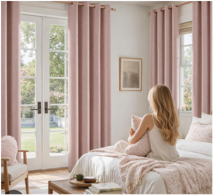 Blackout Linen Curtains for Bedroom Thermal Insulated Blush Pink Grommet Room Darkening Curtains & Drapes for Living Room  (2 Panels)