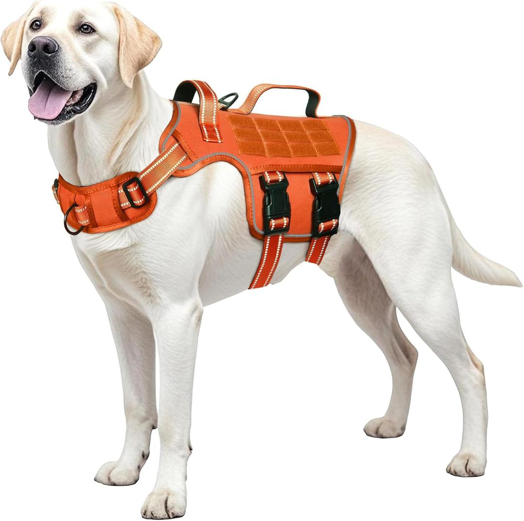 Dog Harness for Large Dogs Heavy Duty, No Pull Tactical Dog Harness with Molle System, Easy On and Off Service Dog Vest, Breathable Padded, Adjustable Reflective Pet Vest for Walking Hiking Training L