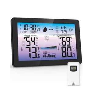 Zivron Weather Station Wireless Indoor Outdoor, Digital Thermometer with Accurate Temperature & Humidity, Large Color HD Display with Remote Sensor, Weather Forecast, Atomic Clock, Moon Phase