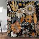 Fowocu Boho Floral Shower Curtain Yellow Abstract Bohemian Flowers Botanical Leaf Bathroom Curtain Vintage Mid Century Modern Waterproof Fabric Shower Curtains for Bathroom Decor 72x72 inch