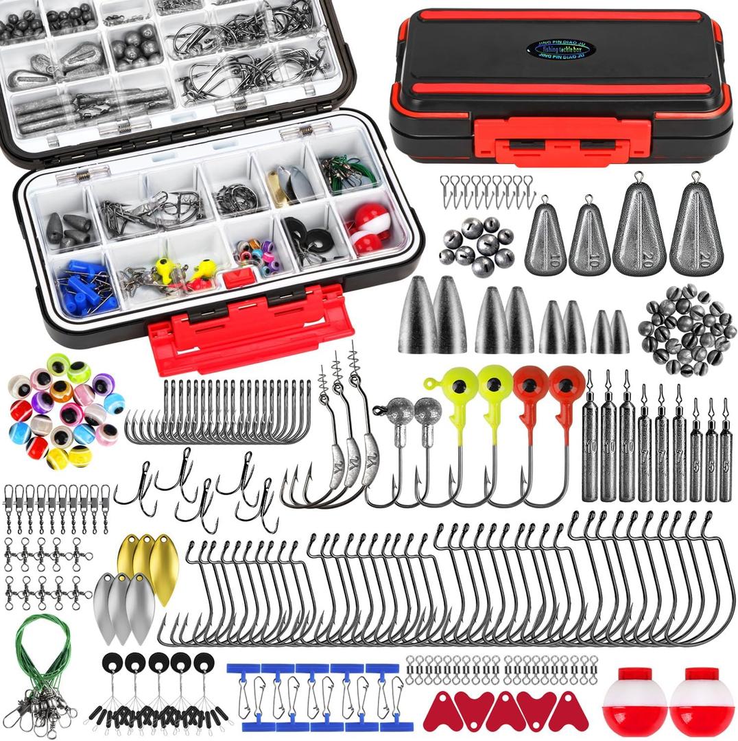 THKFISH 248pcs Fishing Accessories Kit, Double-layer Organized Fishing Tackle Box with Tackle Included Fishing Hooks, Weights Sinkers, Bass Trout Fishing Gear