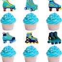 36 Pieces Roller Skates Cupcake Toppers for Boys - Sports Theme Party Dessert Picks, Roll Skating Birthday Party Baby Shower Gender Reveal Decorations Blue
