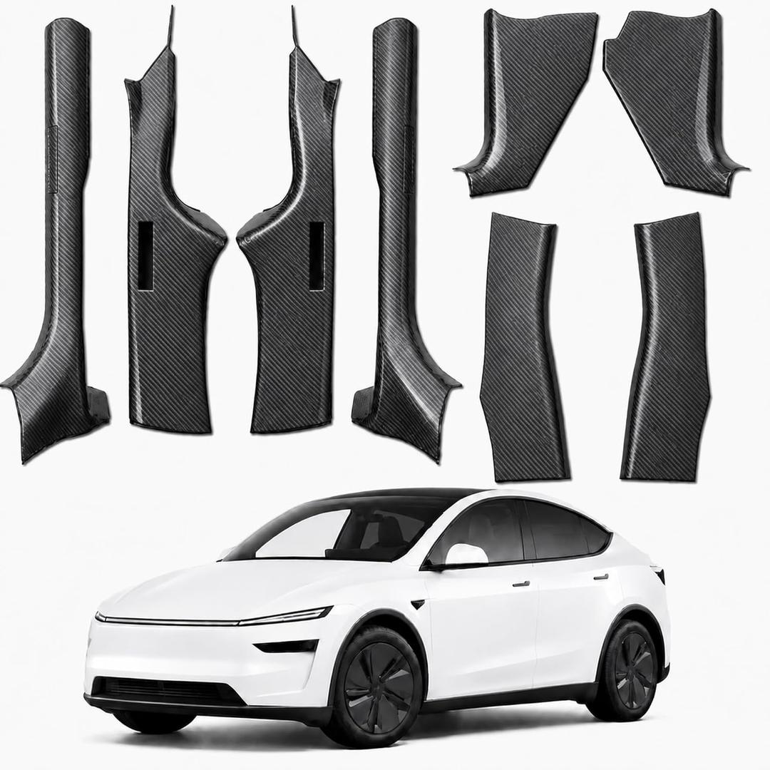 8PCS Door Sill Protector for Tesla Model Y Juniper 2025 2026, Carbon Fiber Texture Door Entry Guard Covers, Anti-Kick Anti-Scuff Full Coverage Threshold Trim, ABS Interior Accessories, Front & Rear