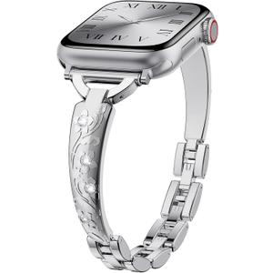 Diamond Metal Bands for Women Compatible with Apple Watch Band 38mm 40mm 41mm 42mm 44mm 45mm 46mm 49mm Simple and Stylish Adjustable Metal Band for iWatch Series1/2/3/4/5/6/7/8/9/10/SE