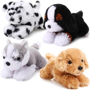 4 Pack 8 Inch Dog Plush Stuffed Animal Soft Fluffy Puppy Pillow Set Theme Party Favor Contains Corgi Schnauzer Golden Retriever German Shepherd Toy Gift (Stylish Style)