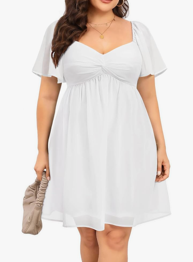 Pinup Fashion Women Graduation Dress Plus Size - Homecoming Sweetheart Neckline Chiffon A-Line Short Dresses, 20W