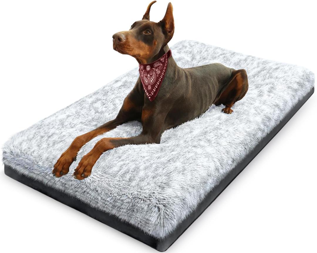 KISYYO Premium Washable Orthopedic Dog Bed 41" Extra Large Crate Mat with Non-Slip Base, Plush Support for Pets Up to 90 lbs, Grey, XL, 41"L x 27"W x 3.5"Th 