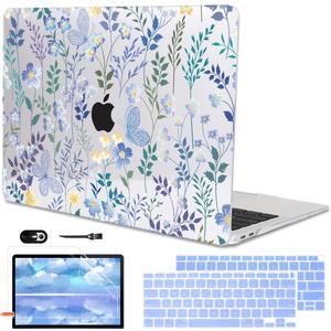 Compatible with 2021 2020 MacBook Air 13 inch Case M1 A2337 A2179 A1932 2018 2019 Release, Pattern Plastic Hard Shell Case & Keyboard Cover for Mac Air 13 Touch ID, Meadow Wildflower