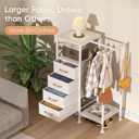 Dresser for Bedroom with Clothes Hanging Rack, Reversible Bedroom Dresser with 4 Fabric Drawers, 2-in-1 Storage Chest of Drawers with Storage Shelves & Hooks, Sturdy Frame, 44''H (White), 11.8"D x 29.5"W x 44"H